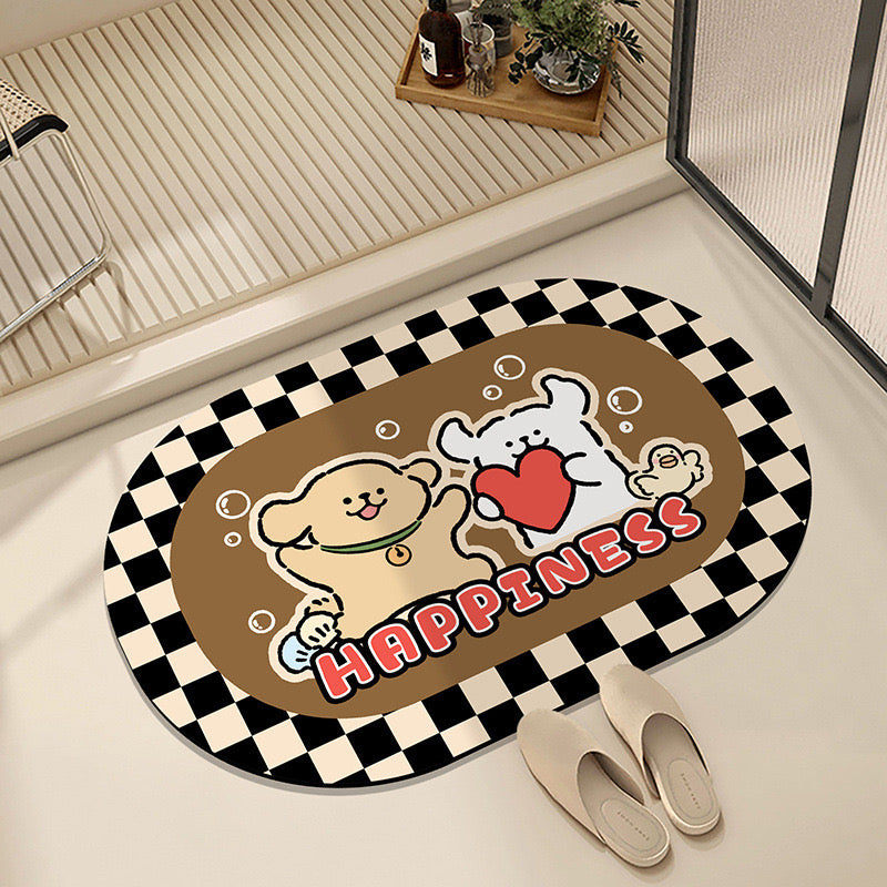 Bubble Puppy🫧 in Black Plaid- Soft Diatomaceous Earth Bathroom Absorbent Mat - Size: 50×80 cm