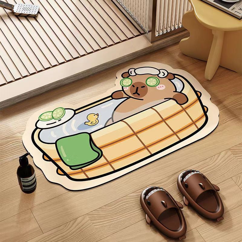 ๐ Bathing Capybara - Soft Diatomaceous Earth Bathroom Absorbent Mat - Size: 50ร80 cm