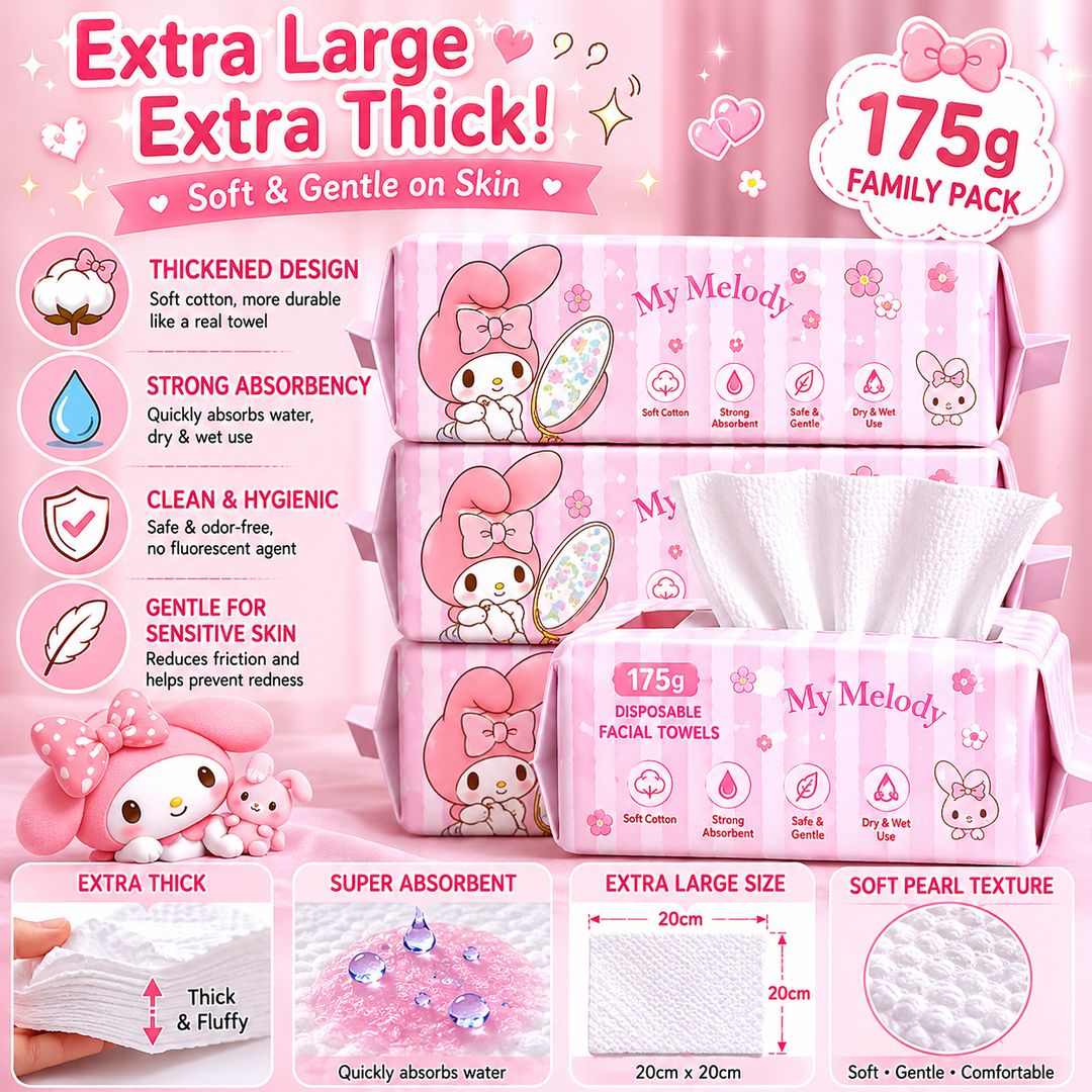 『 Sanrio™️ Disposable Cotton Towels 』Soft Facial Cleansing Towels | Safe for Sensitive Skin