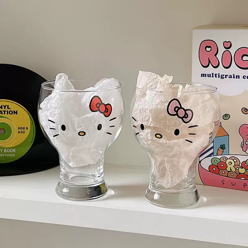 Hello Kitty Heat-Resistant Glass Cup – 450ml Stemmed Mug for Milk, Beer & Juices