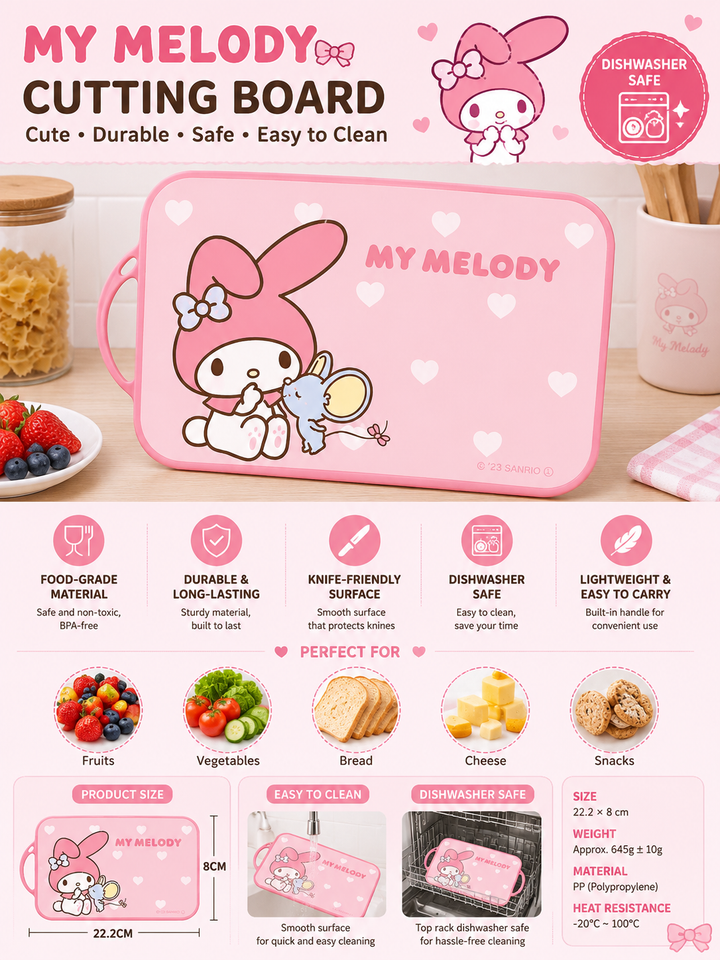 Sanrio Cutting Board – Dishwasher Safe, Food-Grade & Easy to Clean