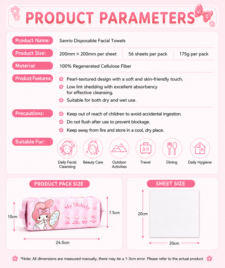 『 Sanrio™️ Disposable Cotton Towels 』Soft Facial Cleansing Towels | Safe for Sensitive Skin