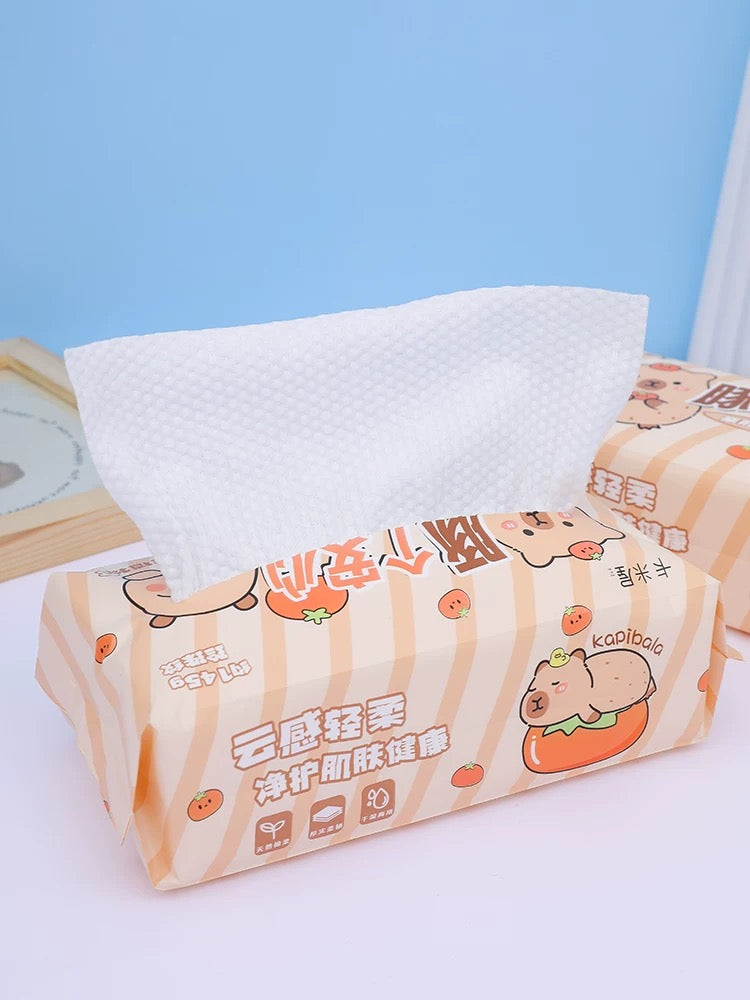 Capybara™ Disposable Thickened Facial Wipes — Soft Cotton Tissues, Pull-Out Style, Safe for Sensitive Skin