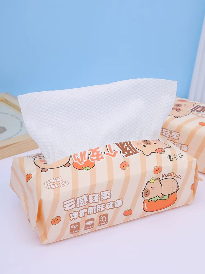 Capybara™ Disposable Thickened Facial Wipes — Soft Cotton Tissues, Pull-Out Style, Safe for Sensitive Skin