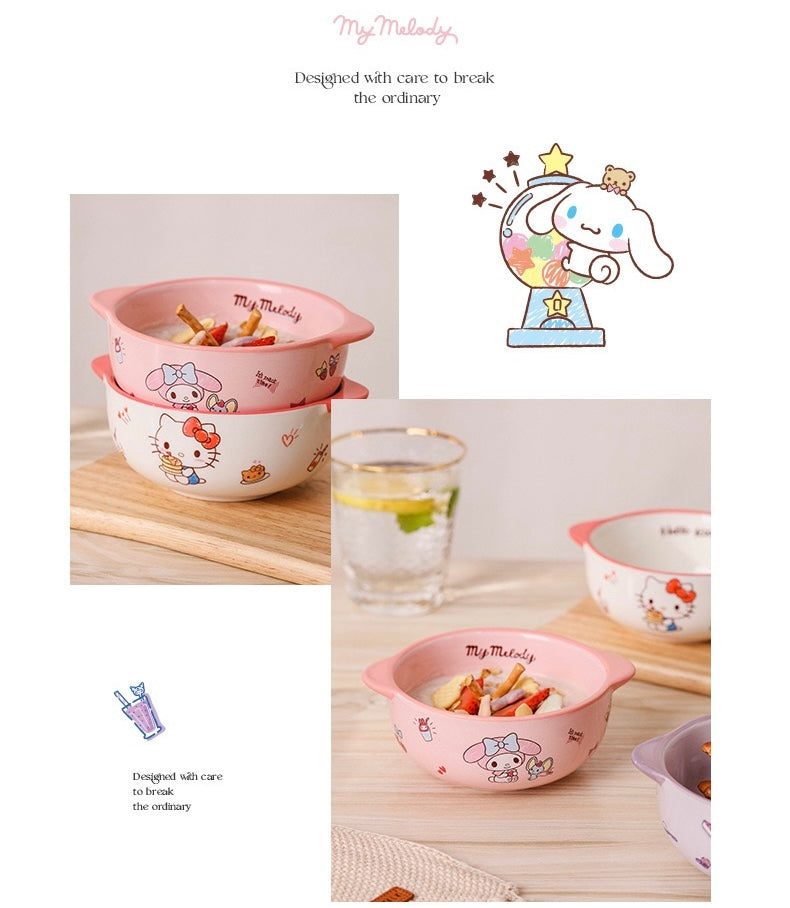 Sanrio Family Series™️ Ceramic Double-Handle Bowl – Yogurt & Rice Bowl 🥣