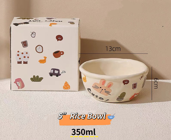 『 Cute Moon Dog Collection』 Handcrafted Underglaze Ceramic Tableware — Portion Plate 🥗, Dinner Plate 🍽️, Rice Bowl 🥣 & Mug