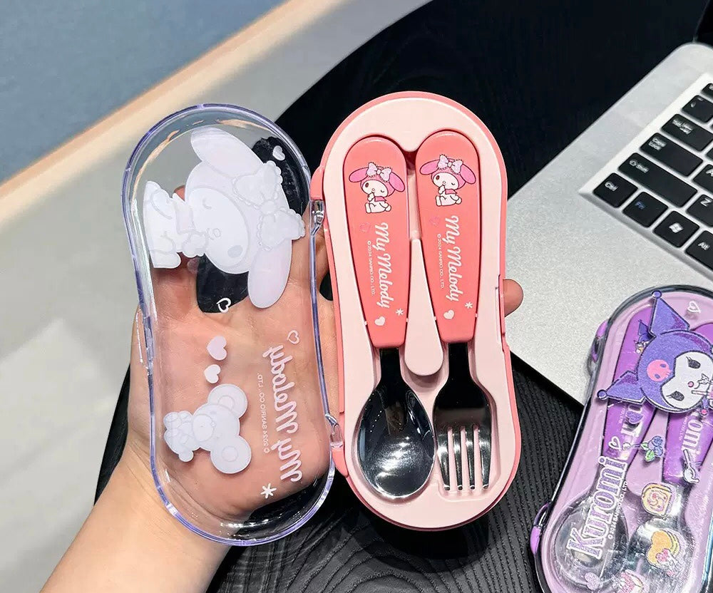 Sanrio™ Portable Spoon & Fork Set with Case | 304 Stainless Steel | Kid-Friendly