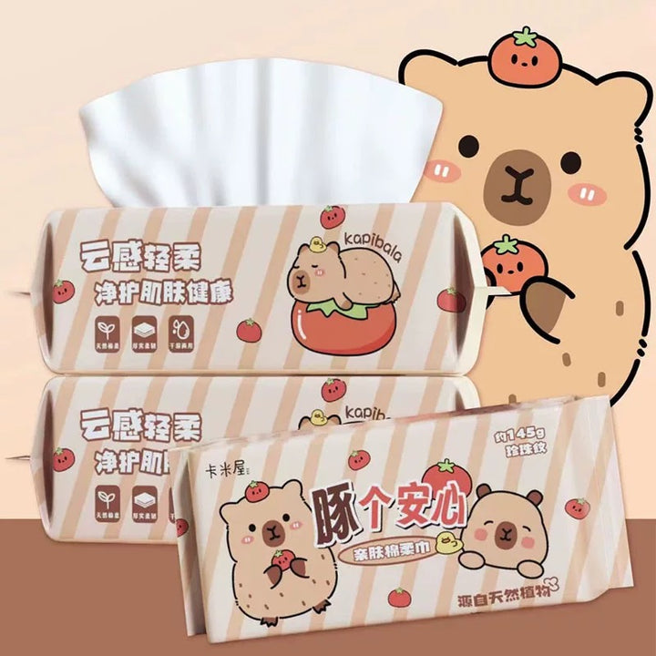 Capybara™ Disposable Thickened Facial Wipes — Soft Cotton Tissues, Pull-Out Style, Safe for Sensitive Skin