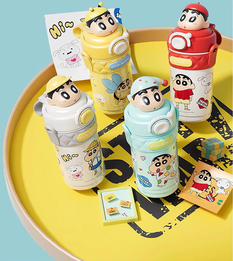 Crayon Shin-chan 316 Thermos Cup Portable Straw Cup Travel Mug Crossbody One-button Pop Lid +Safety Lock 520ml