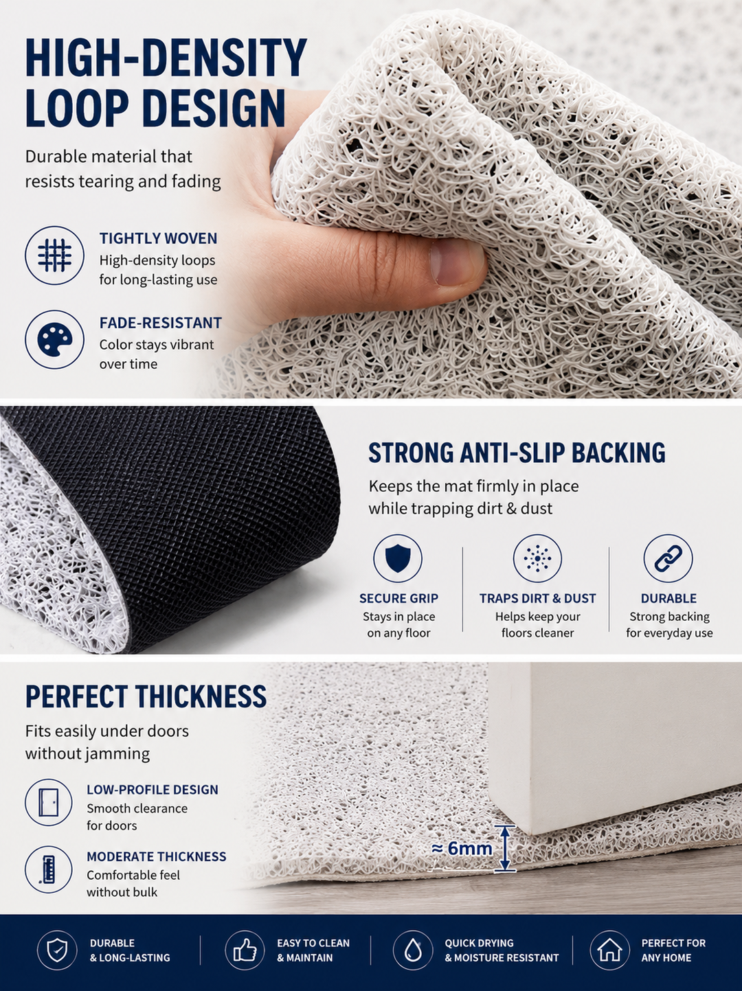 Home Entrance Door Mat Waterproof PVC Coil Mat • Non-Slip • Cuttable Design 60 × 90 cm | Multiple Designs Available 🏡