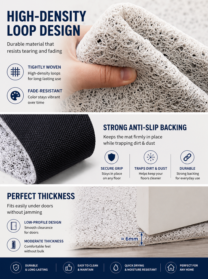Home Entrance Door Mat Waterproof PVC Coil Mat • Non-Slip • Cuttable Design 60 × 90 cm | Multiple Designs Available 🏡