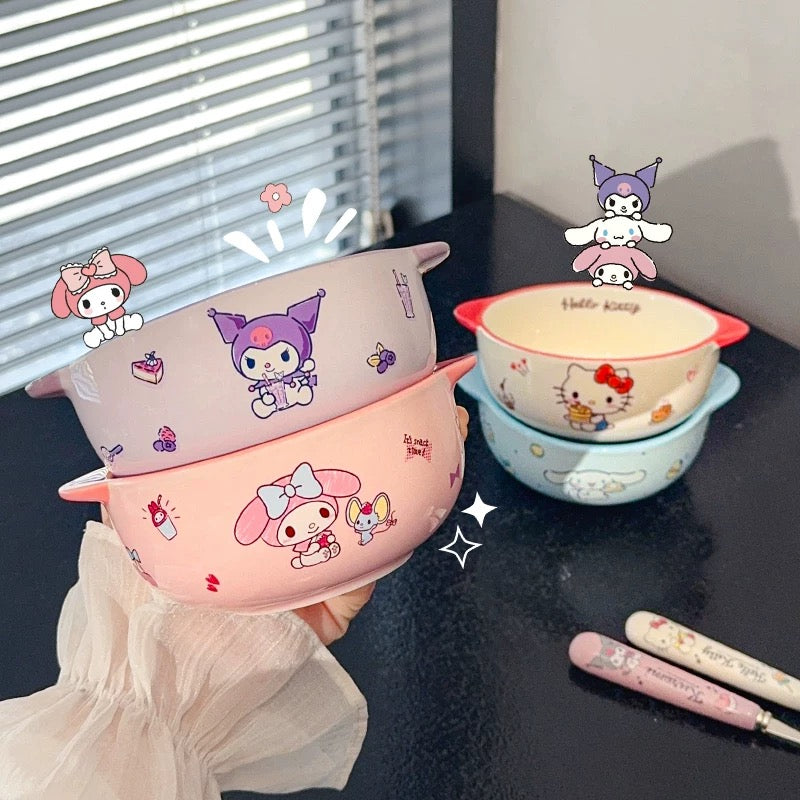 Sanrio Family Series™️ Ceramic Double-Handle Bowl – Yogurt & Rice Bowl 🥣