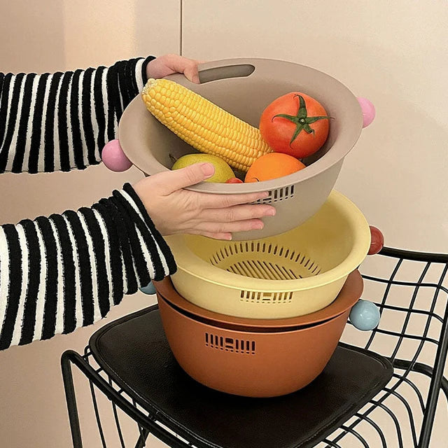 「Kitchen Sink Drain Basket 」 Double Layer Drainage Basket,Drainage Bowl for Sink, Fruit, Food, Vegetables Strainer for Kitchen
