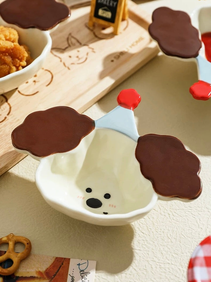 『Curly Pup🐶 & Bunny🐰』 Hand-Painted Underglaze Sauce Dish / Yogurt & Fruit Bowl