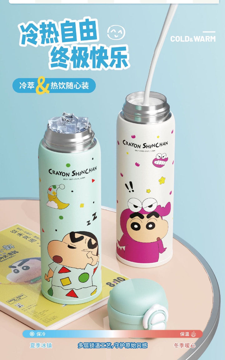Crayon Shin-chan Dual-drink Cup Straw Cup 316 Stainless Steel Thermos Cup Portable Straw Cup Upgraded