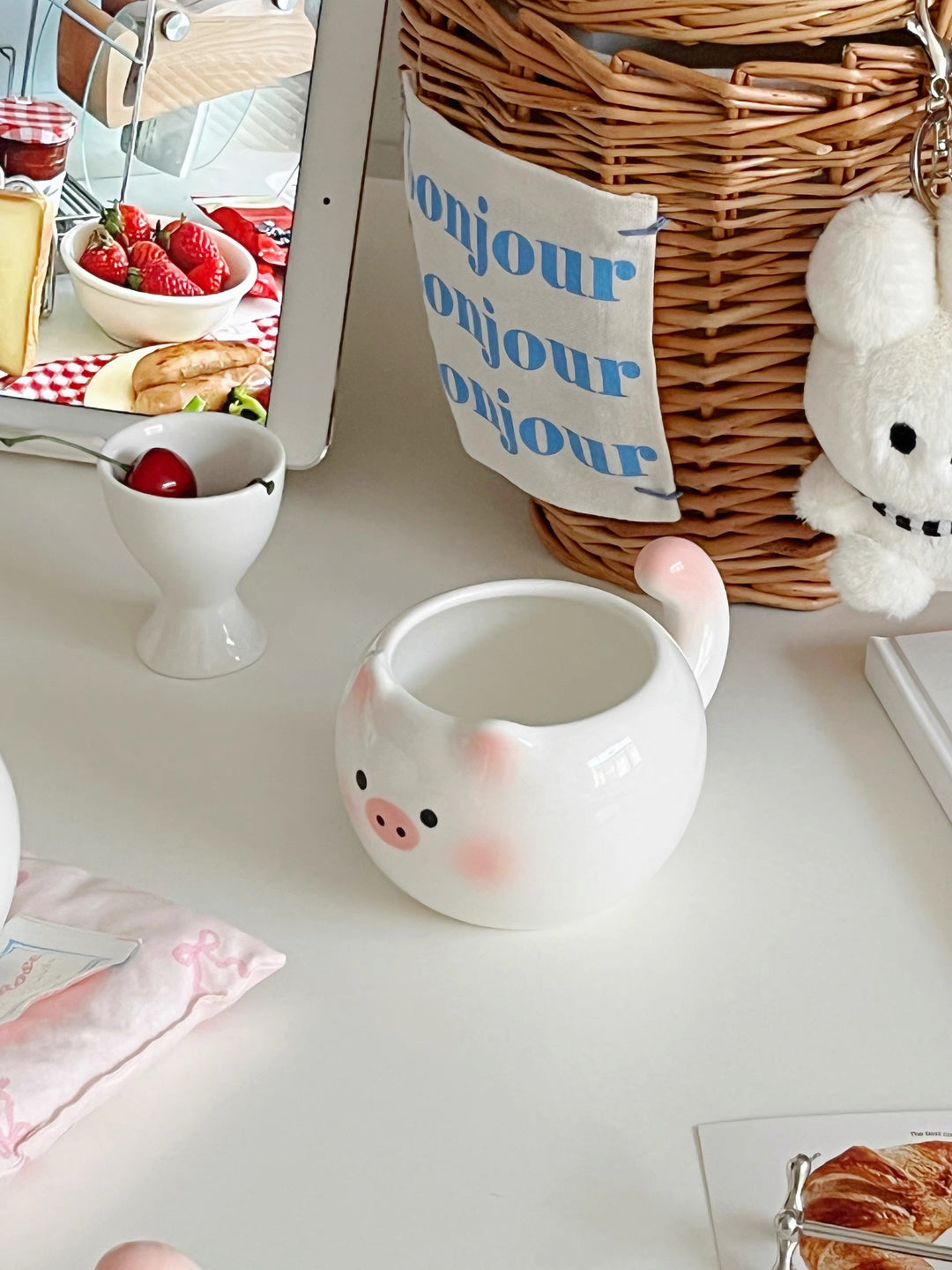 Blushing Kitty & Little Pink Pig 🐷 Ceramic Mug – Heat Resistant