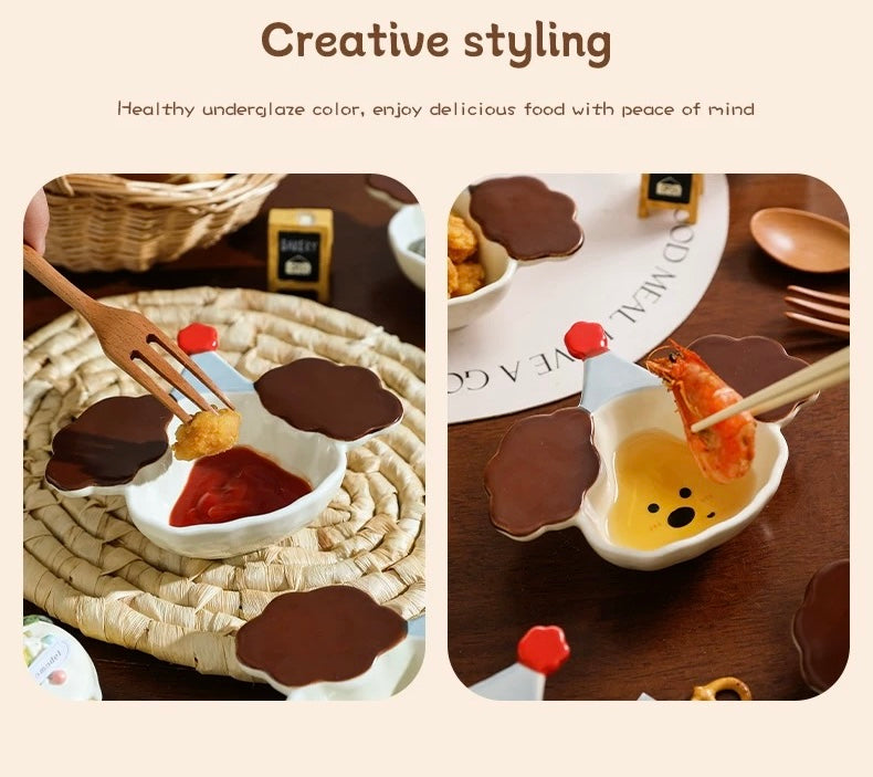『Curly Pup🐶 & Bunny🐰』 Hand-Painted Underglaze Sauce Dish / Yogurt & Fruit Bowl