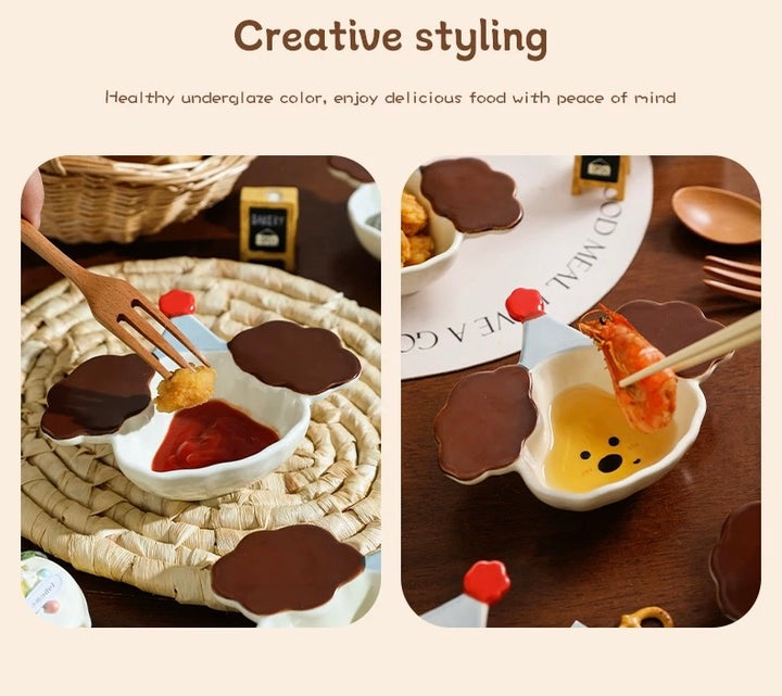 『Curly Pup🐶 & Bunny🐰』 Hand-Painted Underglaze Sauce Dish / Yogurt & Fruit Bowl