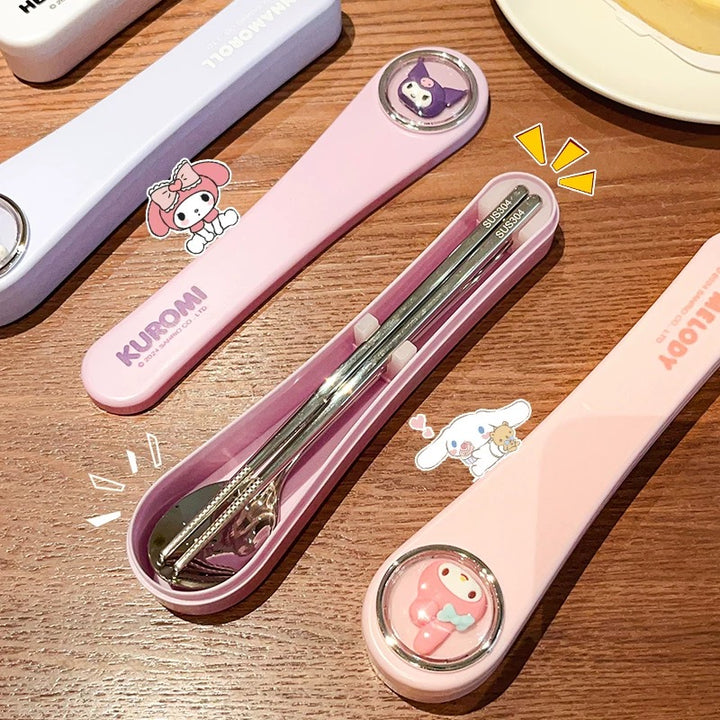 Sanrio™️ Space Capsule Series Chopsticks & Spoon Set with Portable Case | Travel Cutlery Set
