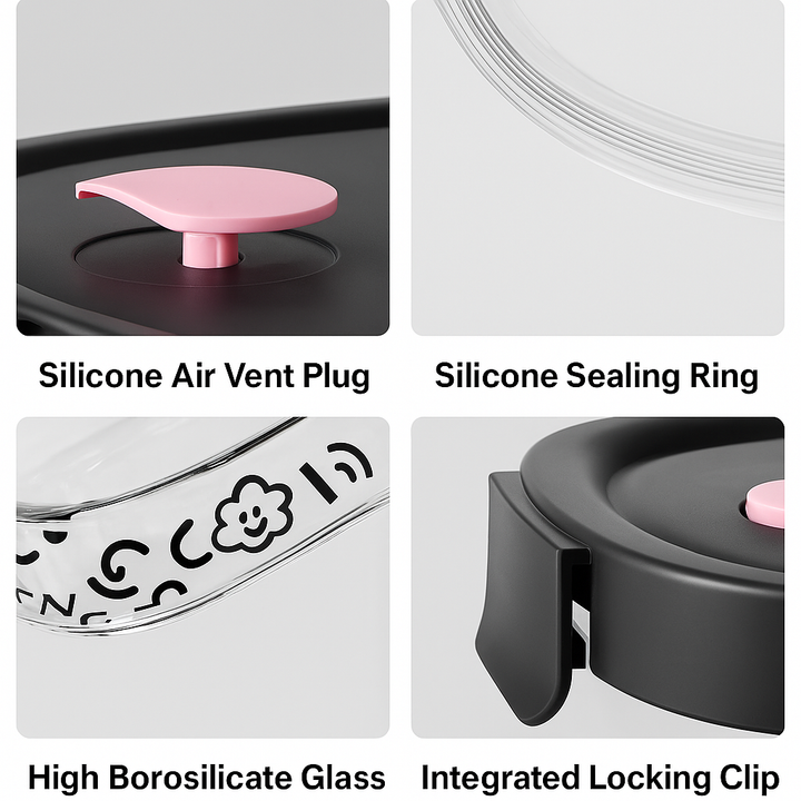 Microwave-Safe Glass Lunch Box + Insulated Tote Bag | Heat & Cold Resistant | Trendy Black & Pink