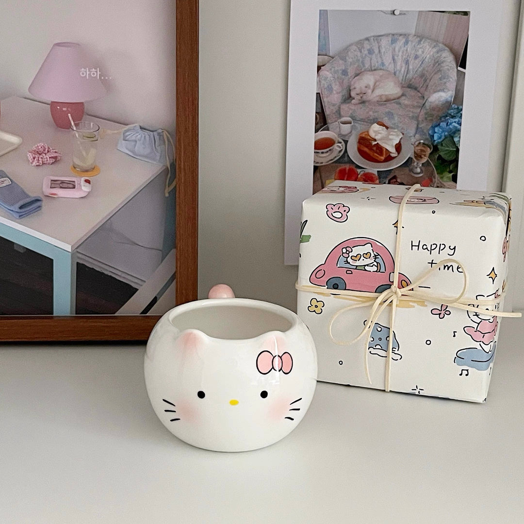 Blushing Kitty & Little Pink Pig 🐷 Ceramic Mug – Heat Resistant