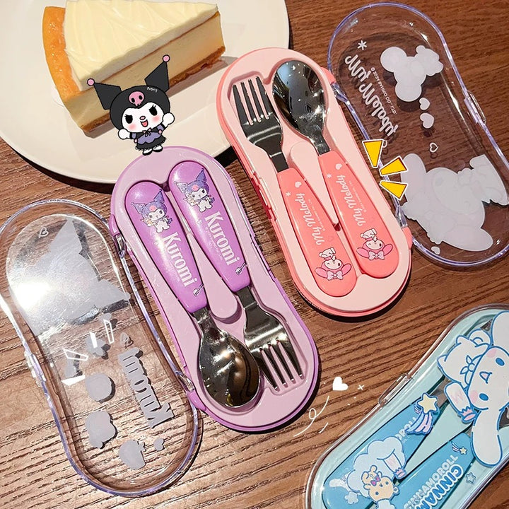 Sanrio™ Portable Spoon & Fork Set with Case | 304 Stainless Steel | Kid-Friendly