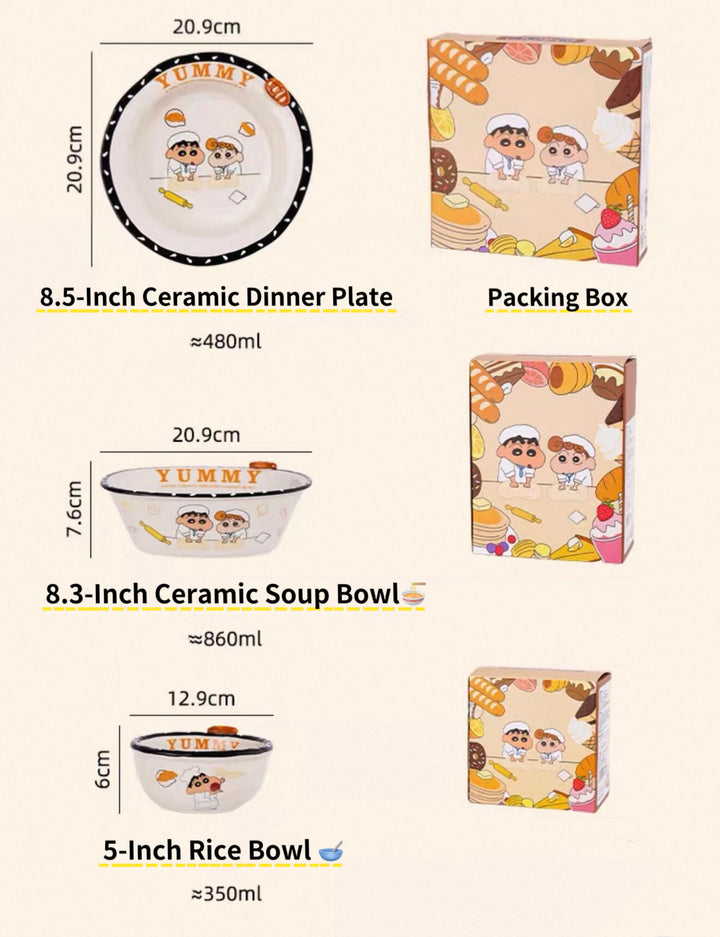 🥖 Crayon Shin-chan™ Official Bread Series Dinnerware Set – Dishwasher, Microwave, Oven & Sterilizer Safe