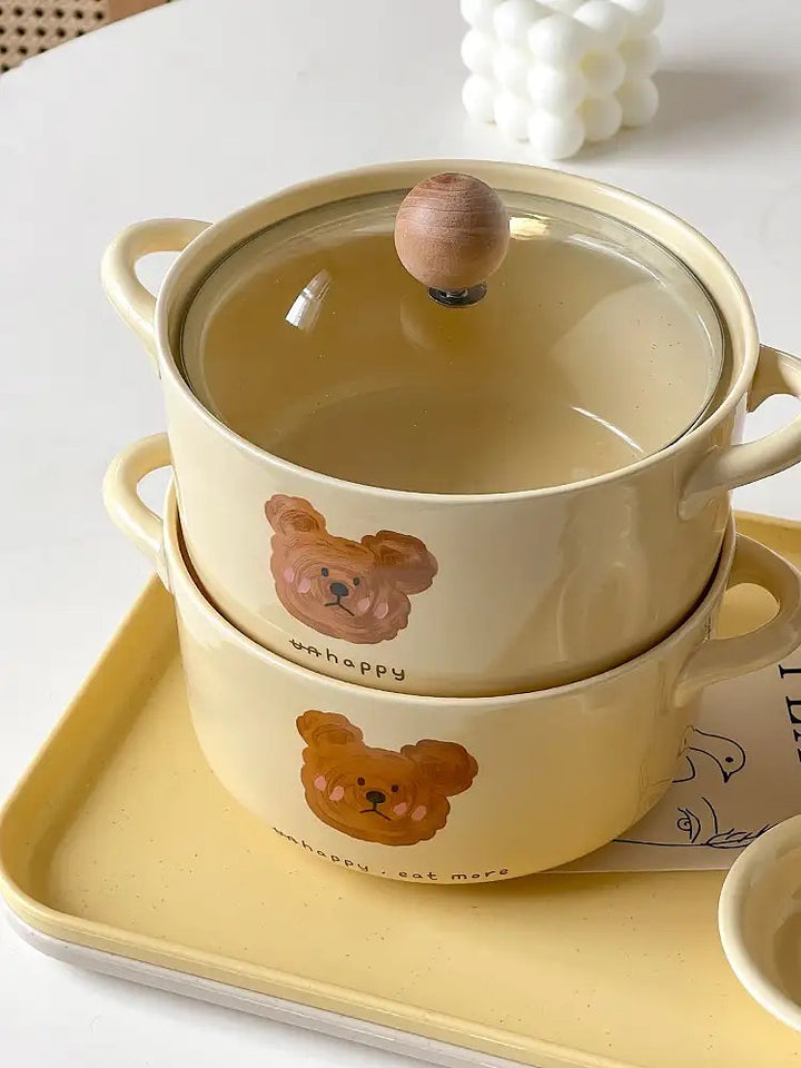 Cute Cute emoBear with Lid Instant Noodle Bowl
