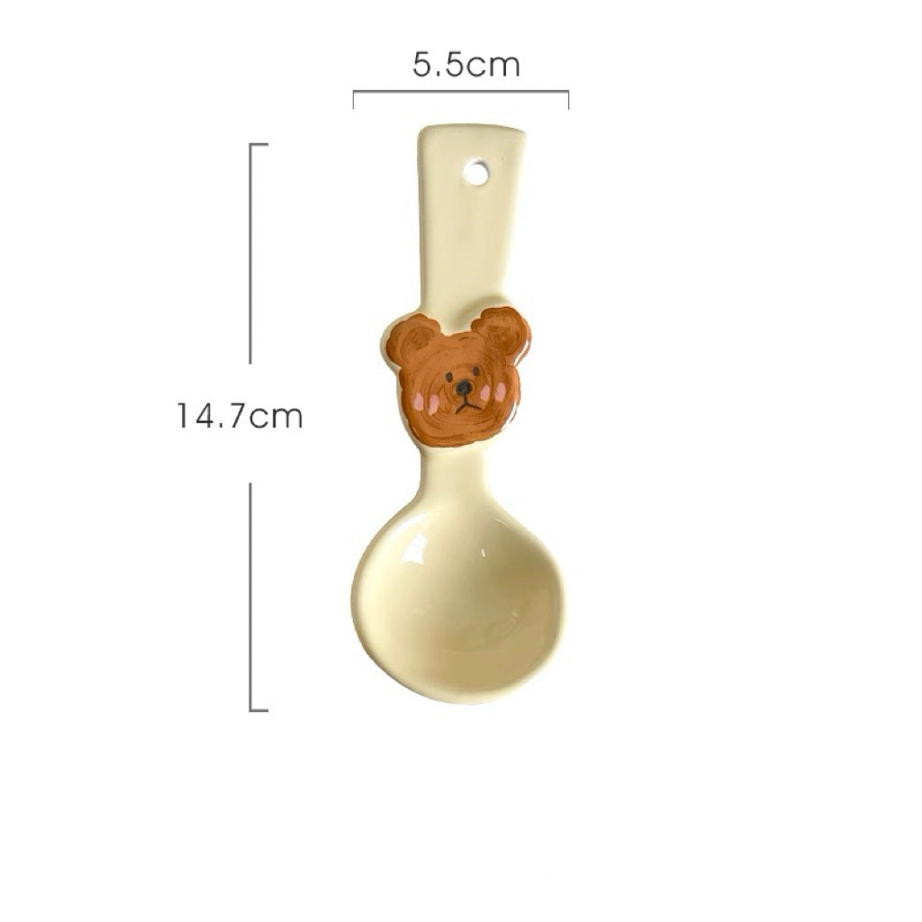 Handcrafted Emo Bear🐻 & Love Heart💗 Ceramic Soup Spoon