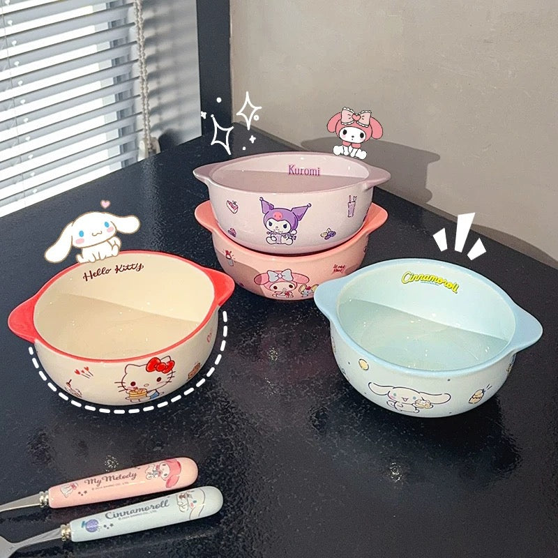 Sanrio Family Series™️ Ceramic Double-Handle Bowl – Yogurt & Rice Bowl 🥣