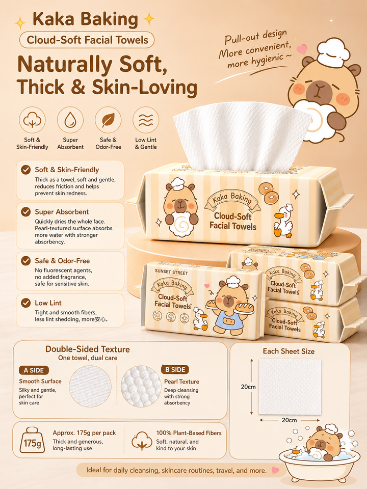 『 Capybara™️ Face Towels 』Disposable Thick Cotton Towels | Soft, Absorbent & Sensitive Skin Friendly
