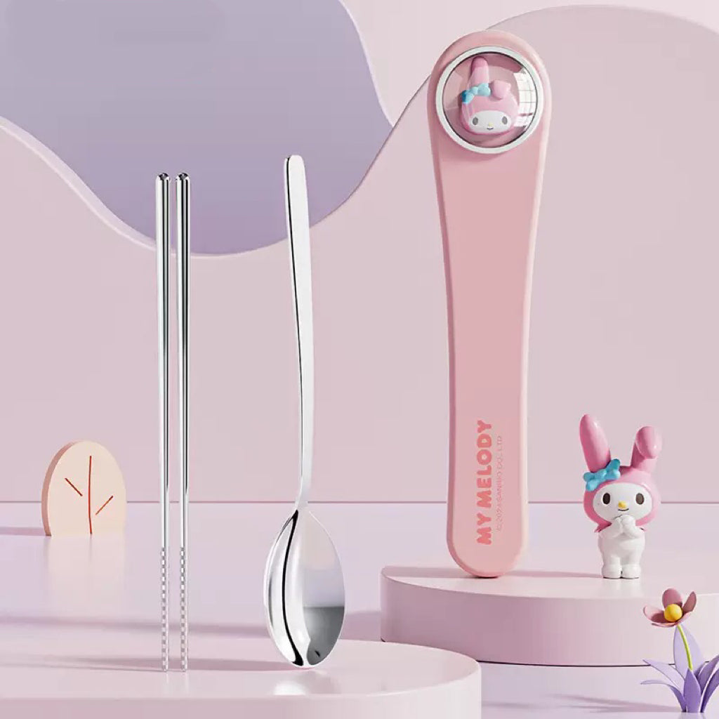 Sanrio™️ Space Capsule Series Chopsticks & Spoon Set with Portable Case | Travel Cutlery Set