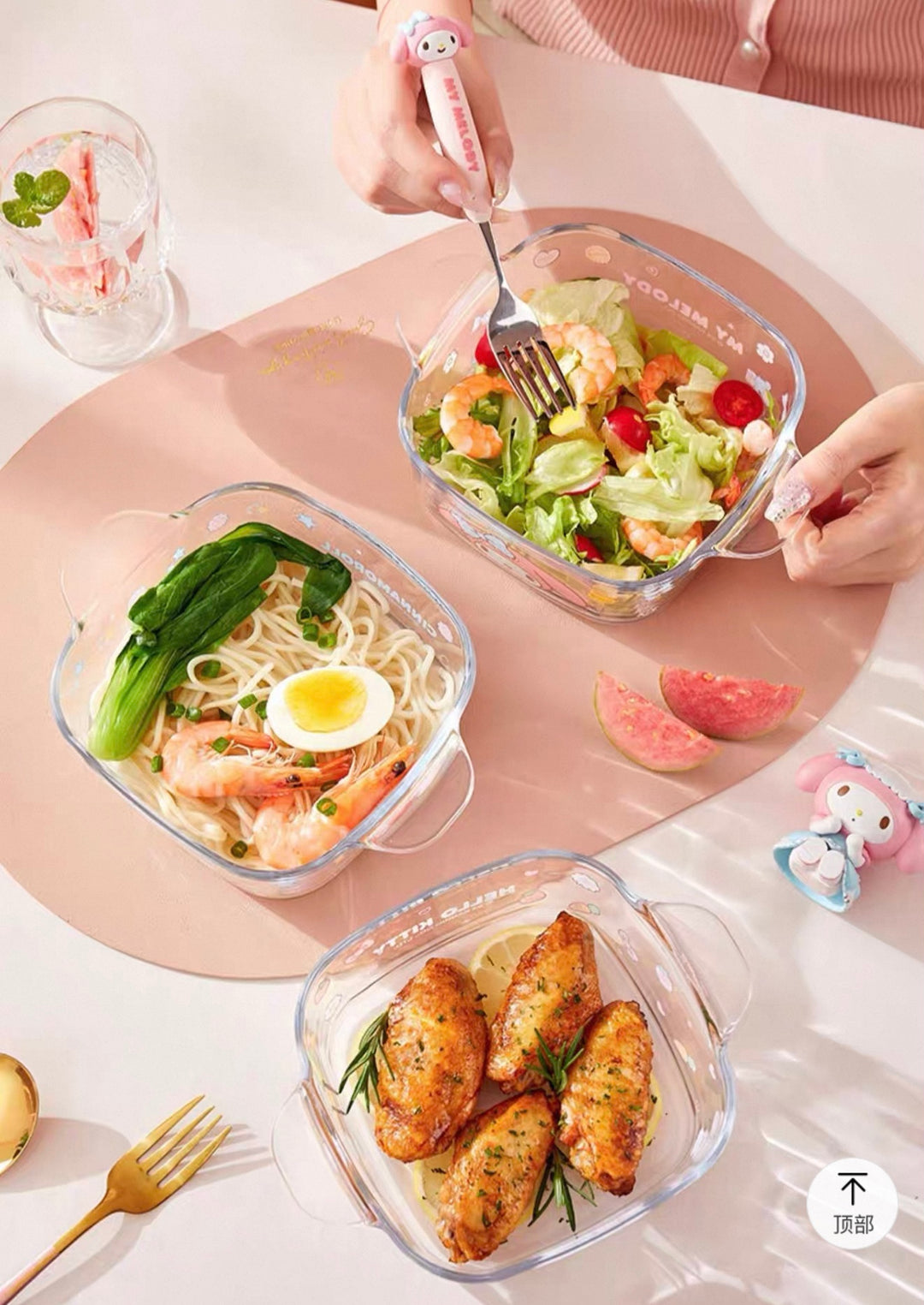Sanrio™ Double-Handle Glass Bowl – Ramen, Rice, Dessert, Salad & Yogurt Bowl 🫐 Heat-Resistant