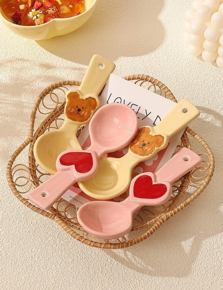 Handcrafted Emo Bear🐻 & Love Heart💗 Ceramic Soup Spoon