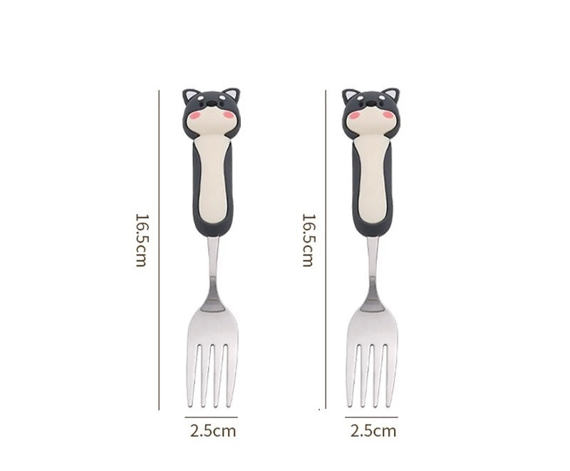 【3D Husky Design 】Stainless Steel Long-Handle Spoon 🥄 & Fork Set