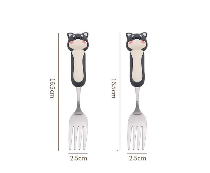 【3D Husky Design 】Stainless Steel Long-Handle Spoon 🥄 & Fork Set