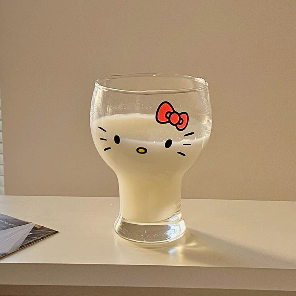 Hello Kitty Heat-Resistant Glass Cup – 450ml Stemmed Mug for Milk, Beer & Juices