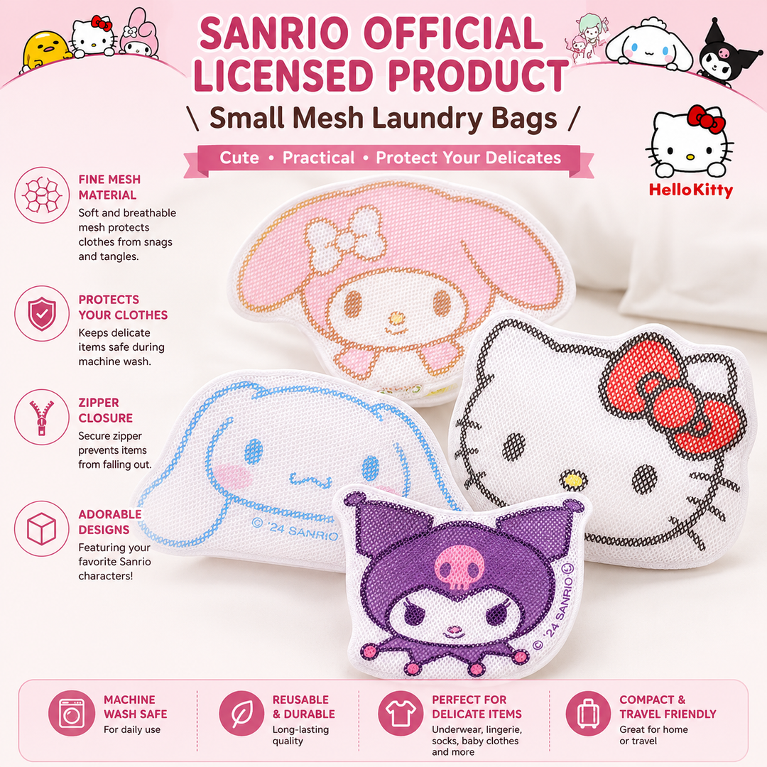 Sanrio Mesh Laundry Bag Set – Cute Delicates Wash Bags with Zipper Closure
