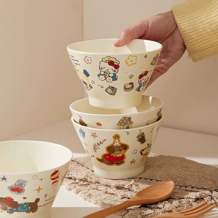 Cute Cartoon Ceramic Bowl – 5” Rice, Dessert & Yogurt Bowl