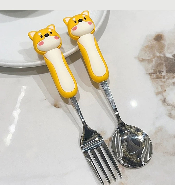 【3D Husky Design 】Stainless Steel Long-Handle Spoon 🥄 & Fork Set