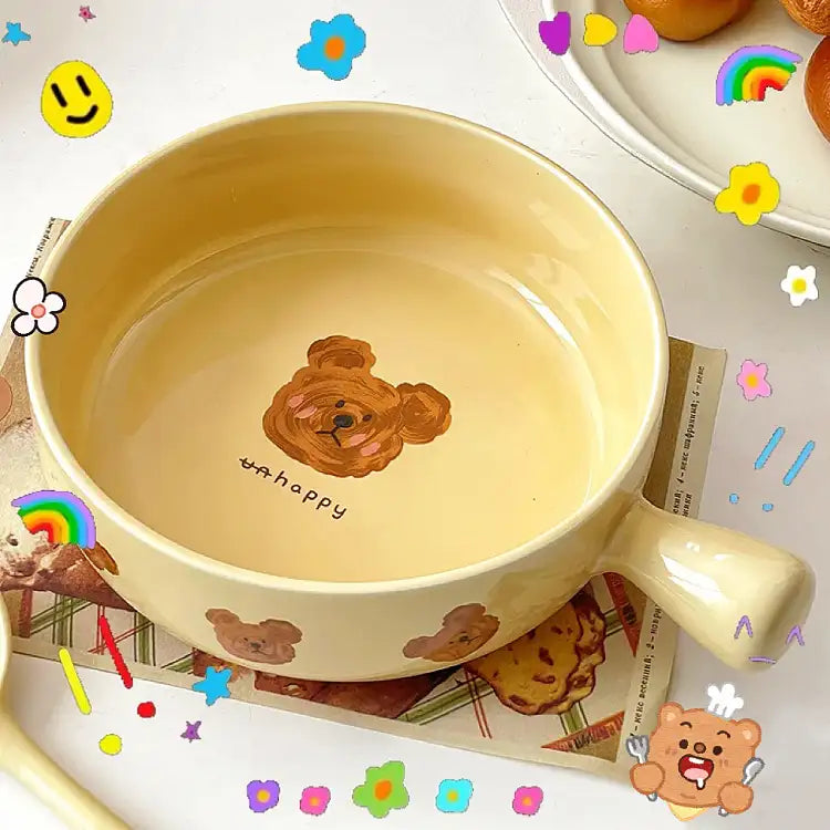 Emo Bear Series🐻Tableware Ceramic Salad / Baking bowl🥣 with Handles