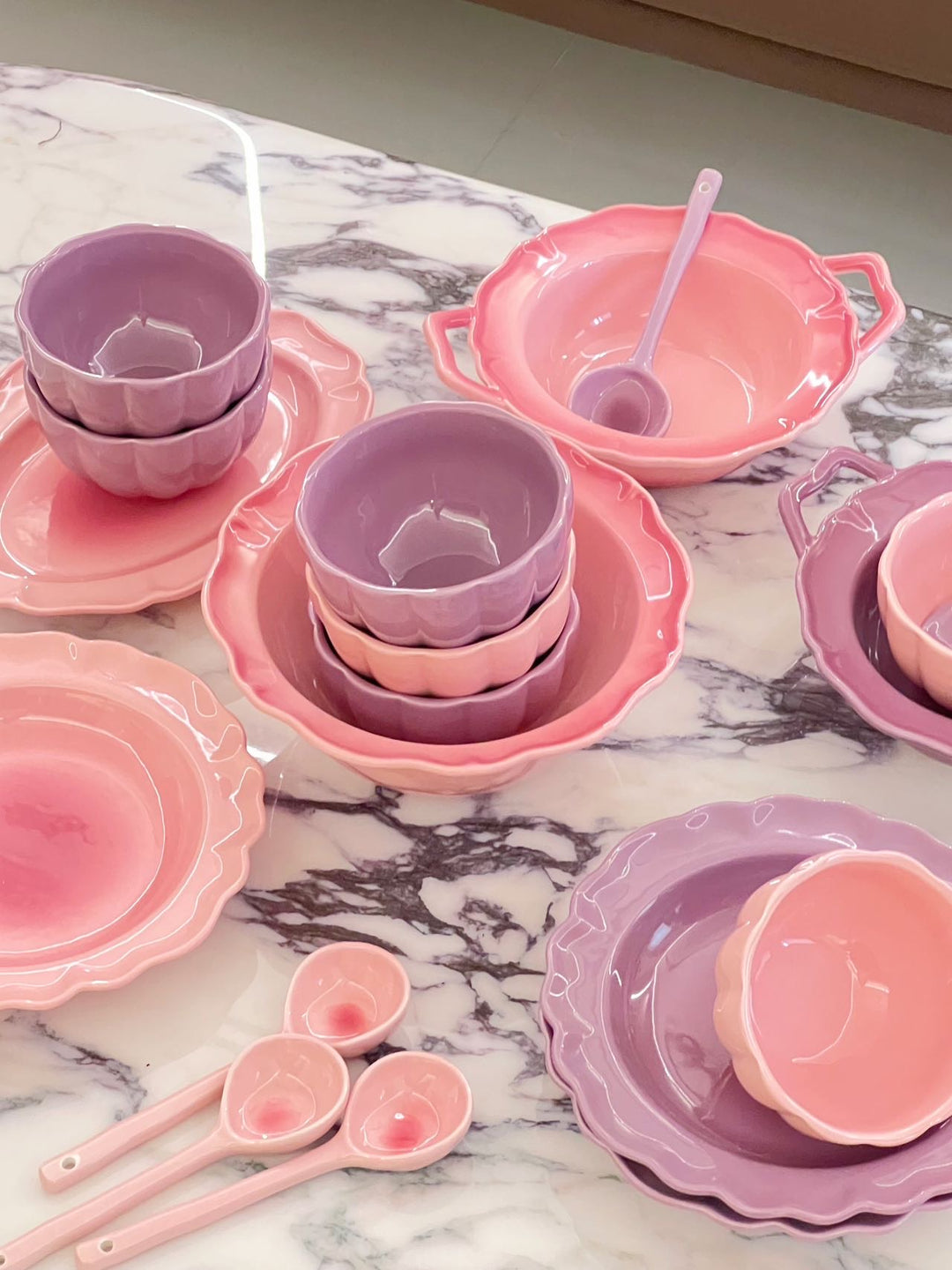 Gradient & Underglaze Ceramic Bowl Plate Tableware For Two People 9/For Four People 17Set