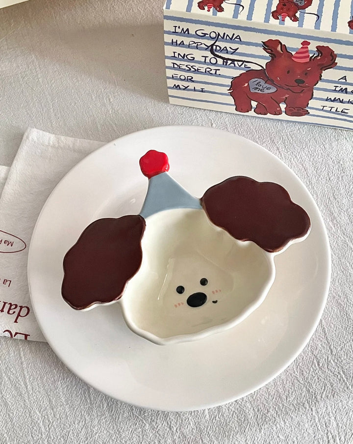 『Curly Pup🐶 & Bunny🐰』 Hand-Painted Underglaze Sauce Dish / Yogurt & Fruit Bowl
