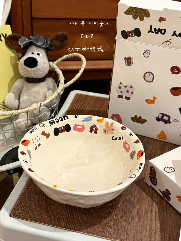 Cute Dog Series Underglaze Ceramic Tableware Set Compartment Plate Dinner Plate Rice Bowl Hand-held Cup