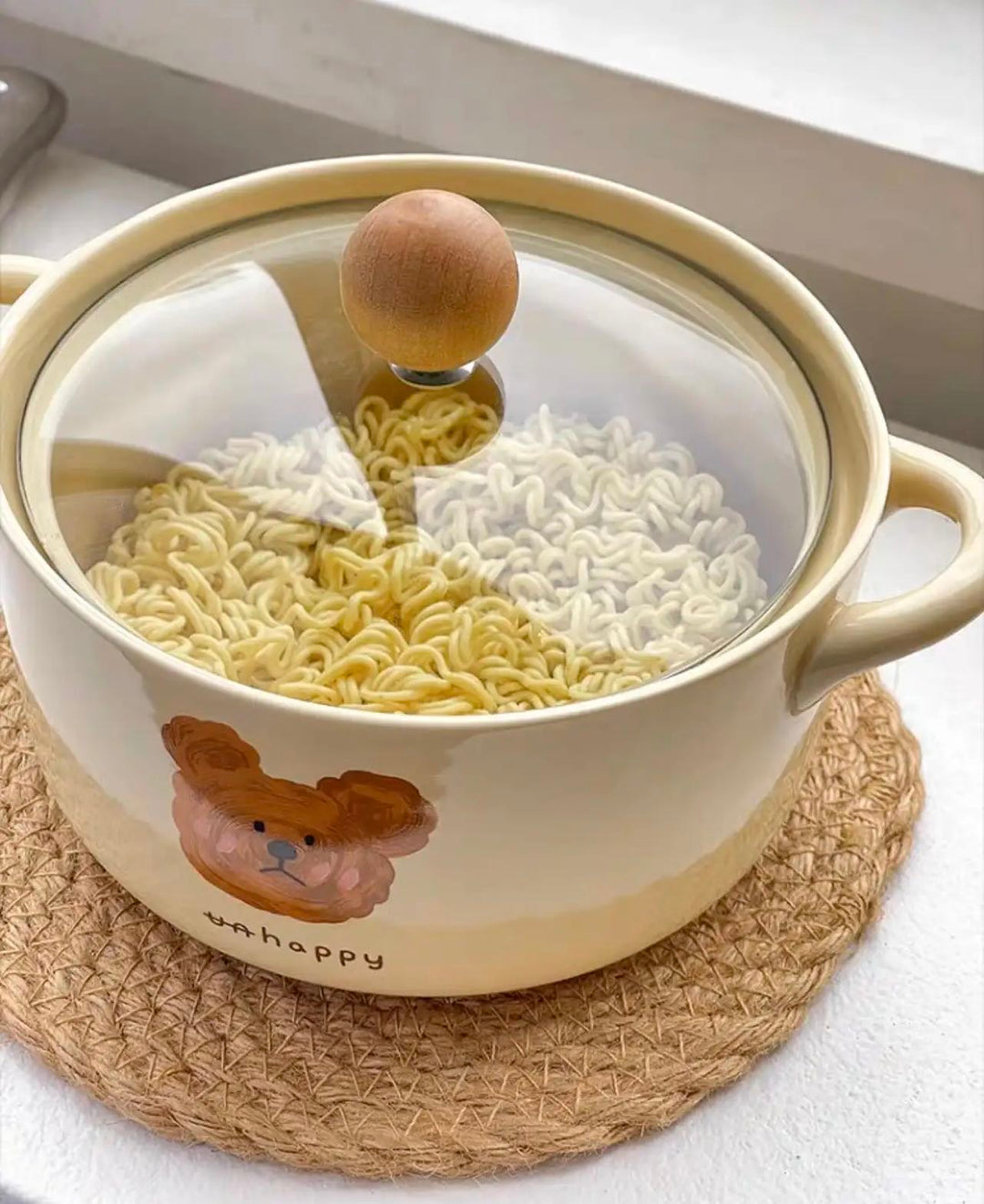 Cute Cute emoBear with Lid Instant Noodle Bowl