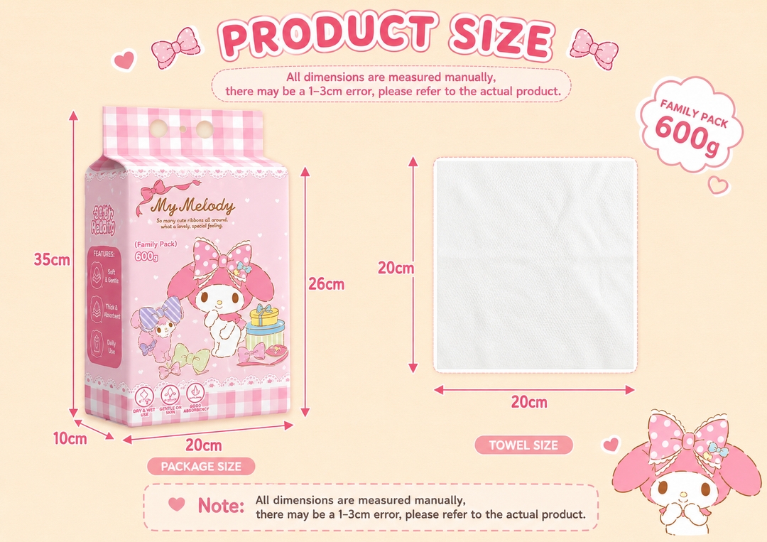 『 Sanrio™️ Disposable Face Towels 』600g Family Pack | Soft Cotton Hanging Facial Wipes | Dry & Wet Use Towels
