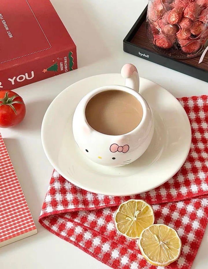 Blushing Kitty & Little Pink Pig 🐷 Ceramic Mug – Heat Resistant