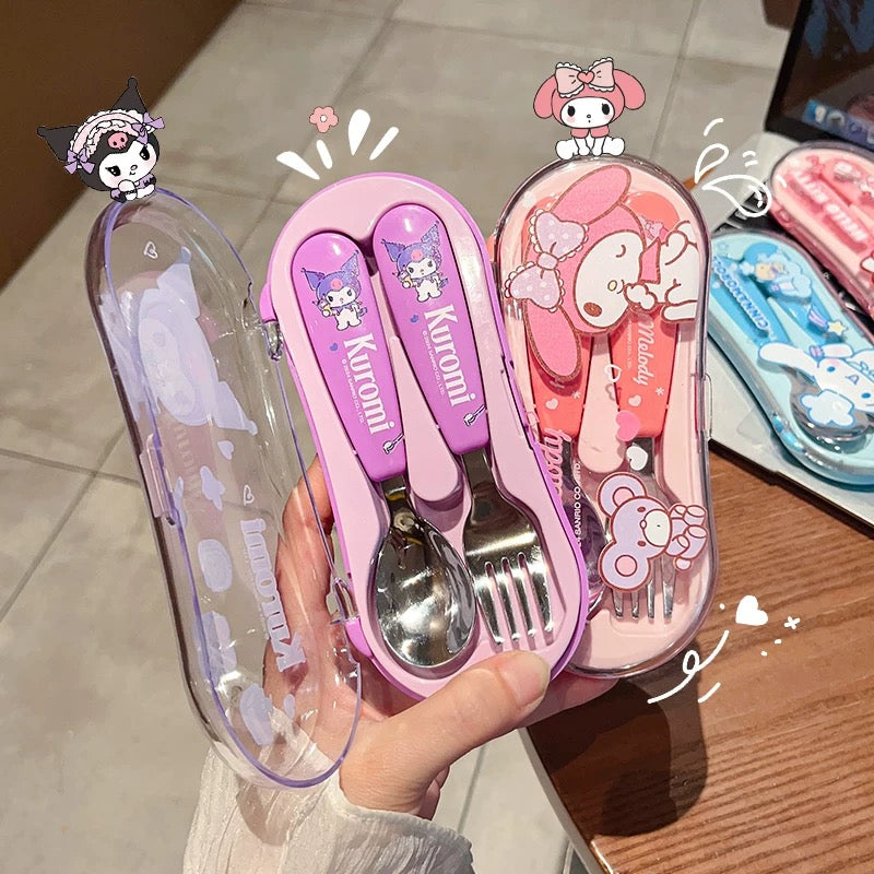 Sanrio™ Portable Spoon & Fork Set with Case | 304 Stainless Steel | Kid-Friendly