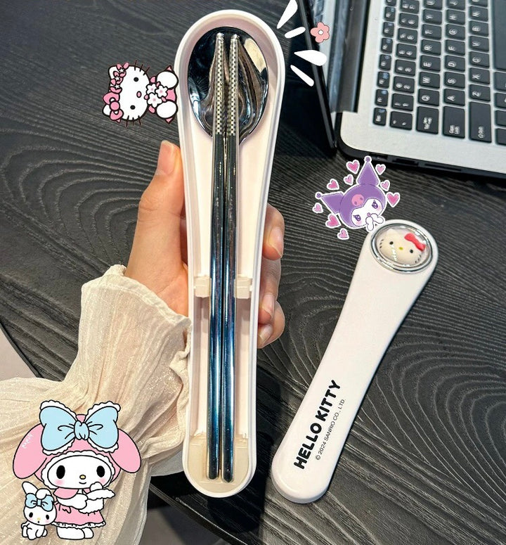 Sanrio™️ Space Capsule Series Chopsticks & Spoon Set with Portable Case | Travel Cutlery Set