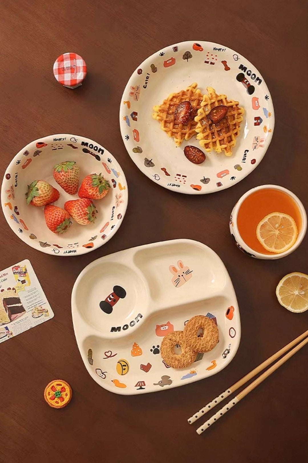 Cute Dog Series Underglaze Ceramic Tableware Set Compartment Plate Dinner Plate Rice Bowl Hand-held Cup